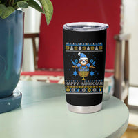 Happy Hanukkah Ugly Sweater Tumbler Cup Funny Sloth Carrying Menorah Jewish Gift - Wonder Print Shop