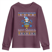 Happy Hanukkah Ugly Sweater Youth Sweatshirt Funny Sloth Carrying Menorah Jewish Gift - Wonder Print Shop