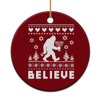 Funny Hanukkah Bigfoot Ceramic Ornament Believe Ugly Sweater Jewish Holiday Gift - Wonder Print Shop