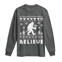 Funny Hanukkah Bigfoot Long Sleeve Shirt Believe Ugly Sweater Jewish Holiday Gift - Wonder Print Shop