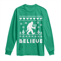 Funny Hanukkah Bigfoot Long Sleeve Shirt Believe Ugly Sweater Jewish Holiday Gift - Wonder Print Shop