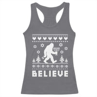 Funny Hanukkah Bigfoot Racerback Tank Top Believe Ugly Sweater Jewish Holiday Gift - Wonder Print Shop