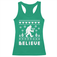Funny Hanukkah Bigfoot Racerback Tank Top Believe Ugly Sweater Jewish Holiday Gift - Wonder Print Shop