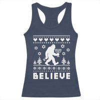 Funny Hanukkah Bigfoot Racerback Tank Top Believe Ugly Sweater Jewish Holiday Gift - Wonder Print Shop
