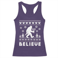 Funny Hanukkah Bigfoot Racerback Tank Top Believe Ugly Sweater Jewish Holiday Gift - Wonder Print Shop