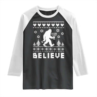 Funny Hanukkah Bigfoot Raglan Shirt Believe Ugly Sweater Jewish Holiday Gift - Wonder Print Shop