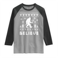 Funny Hanukkah Bigfoot Raglan Shirt Believe Ugly Sweater Jewish Holiday Gift - Wonder Print Shop