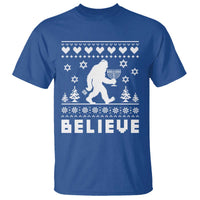 Funny Hanukkah Bigfoot T Shirt Believe Ugly Sweater Jewish Holiday Gift - Wonder Print Shop