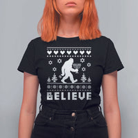 Funny Hanukkah Bigfoot T Shirt For Women Believe Ugly Sweater Jewish Holiday Gift - Wonder Print Shop