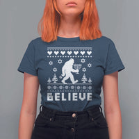Funny Hanukkah Bigfoot T Shirt For Women Believe Ugly Sweater Jewish Holiday Gift - Wonder Print Shop