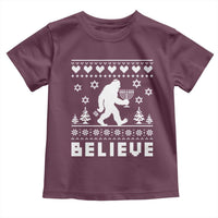 Funny Hanukkah Bigfoot Toddler T Shirt Believe Ugly Sweater Jewish Holiday Gift - Wonder Print Shop