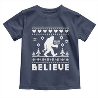 Funny Hanukkah Bigfoot Toddler T Shirt Believe Ugly Sweater Jewish Holiday Gift - Wonder Print Shop