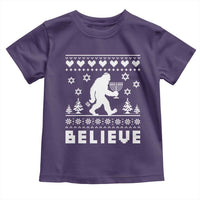 Funny Hanukkah Bigfoot Toddler T Shirt Believe Ugly Sweater Jewish Holiday Gift - Wonder Print Shop