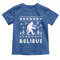 Funny Hanukkah Bigfoot Toddler T Shirt Believe Ugly Sweater Jewish Holiday Gift - Wonder Print Shop