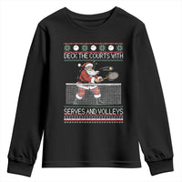 Deck The Courts With Serves And Volleys Youth Sweatshirt Funny Tennis Ugly Christmas - Wonder Print Shop