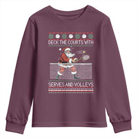 Deck The Courts With Serves And Volleys Youth Sweatshirt Funny Tennis Ugly Christmas - Wonder Print Shop
