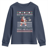 Deck The Courts With Serves And Volleys Youth Sweatshirt Funny Tennis Ugly Christmas - Wonder Print Shop