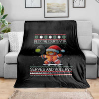 Funny Tennis Ugly Christmas Gingerbread Player Gift Throw Blanket Deck The Courts With Serves And Volleys - Wonder Print Shop