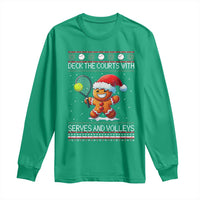 Funny Tennis Ugly Christmas Gingerbread Player Gift Long Sleeve Shirt Deck The Courts With Serves And Volleys - Wonder Print Shop