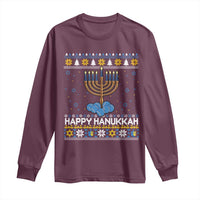 Funny Happy Hanukkah Ugly Sweater Tennis Lover Gift Long Sleeve Shirt - Wonder Print Shop
