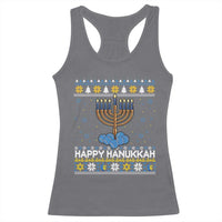 Funny Happy Hanukkah Ugly Sweater Tennis Lover Gift Racerback Tank Top - Wonder Print Shop