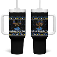 Funny Happy Hanukkah Ugly Sweater Tennis Lover Gift Tumbler With Handle - Wonder Print Shop