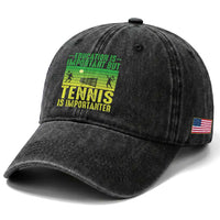 Vintage Retro Tennis Quote Washed Cotton Baseball Cap Education Is Important But Tennis Is Importanter