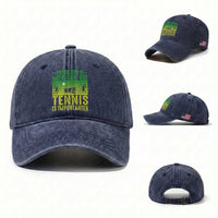 Vintage Retro Tennis Quote Washed Cotton Baseball Cap Education Is Important But Tennis Is Importanter