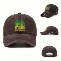 Vintage Retro Tennis Quote Washed Cotton Baseball Cap Education Is Important But Tennis Is Importanter
