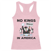 Funny Penguin Protest Racerback Tank Top No Kings In America