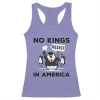 Funny Penguin Protest Racerback Tank Top No Kings In America