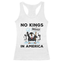 Funny Penguin Protest Racerback Tank Top No Kings In America