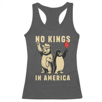 Funny Bear And Penguin Protest Racerback Tank Top No Kings In America