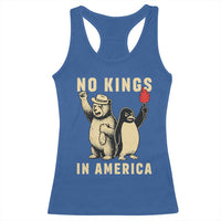 Funny Bear And Penguin Protest Racerback Tank Top No Kings In America