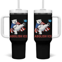 Abolish Ice Tumbler With Handle Funny Polar Bear Kicking Crown