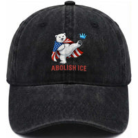 Abolish Ice Washed Cotton Baseball Cap Funny Polar Bear Kicking Crown