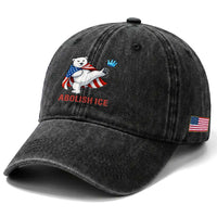 Abolish Ice Washed Cotton Baseball Cap Funny Polar Bear Kicking Crown
