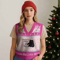 Chinga La Migra V-Neck Knit Sweater Vest Funny Cat Immigration Support