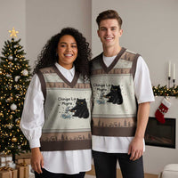 Chinga La Migra V-Neck Knit Sweater Vest Funny Cat Immigration Support