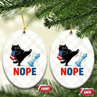 Funny Black Cat Kicks The Icy Chess Piece Nope Ceramic Ornament