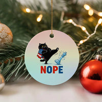 Funny Black Cat Kicks The Icy Chess Piece Nope Ceramic Ornament