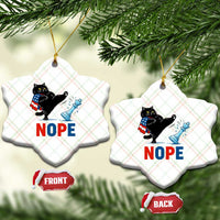 Funny Black Cat Kicks The Icy Chess Piece Nope Ceramic Ornament
