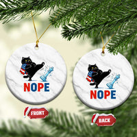 Funny Black Cat Kicks The Icy Chess Piece Nope Ceramic Ornament