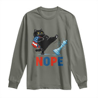 Funny Black Cat Kicks The Icy Chess Piece Nope Long Sleeve Shirt