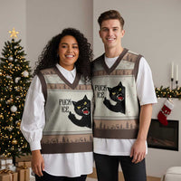 Funny Fck Ice Black Cat V-Neck Knit Sweater Vest Resist Minneapolis Political