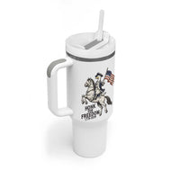 Funny Patriotic Goose Cowboy Tumbler With Handle Honk For Freedom