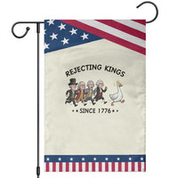Rejecting Kings Since 1776 Garden Flag Funny Founding Fathers Chasing Royal Goose