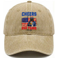 Vintage Cat Uncle Sam Washed Cotton Baseball Cap Cheers To 250 Years