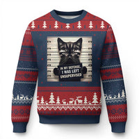 Funny Bad Cat Attitude Ugly Christmas Sweater In My Defense I Was Left Unsupervised