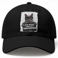 Funny Cat Mugshot Baseball Cap In My Defense I Was Left Unsupervised